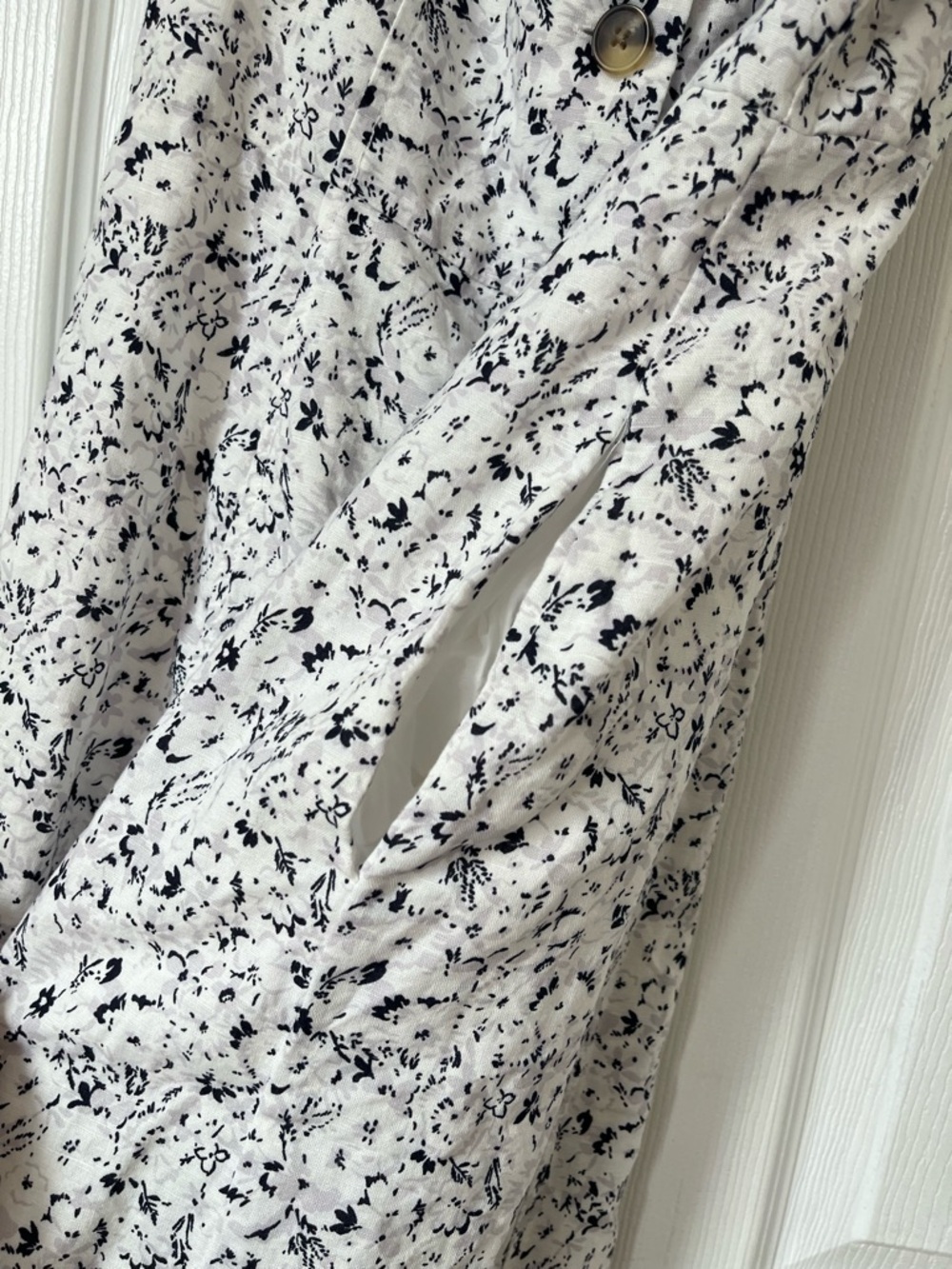 Gap White Grey Navy Floral Linen Blend Button Down Dress Size 4 Petite - Picture 5 of 9